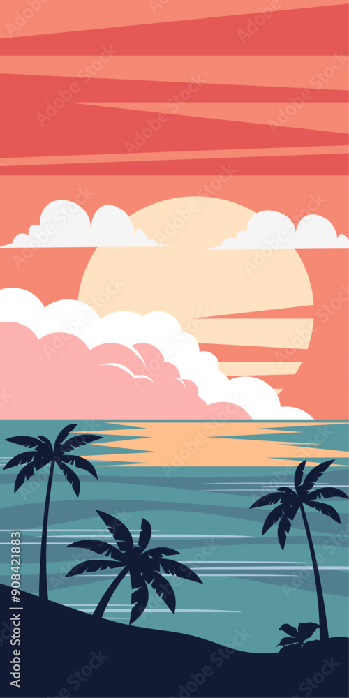 Obraz premium Sunset beach landscape vertical background