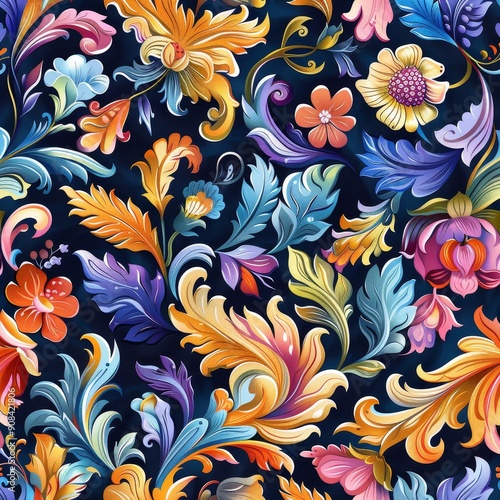 Vibrant Floral Baroque Pattern
