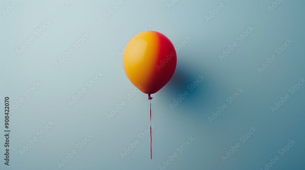 A yellow and red balloon against a blue sky. A yellow and red balloon against a blue sky.