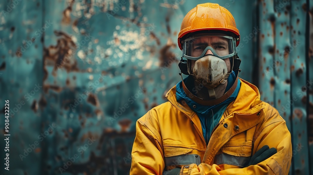 Obraz premium Builder in personal protective equipment Panoramic banner with copy space : Generative AI