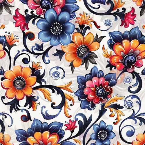Ornate Floral Pattern with Vivid Colors