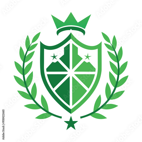 Modern silhouette crest design with shield and leaf vector art