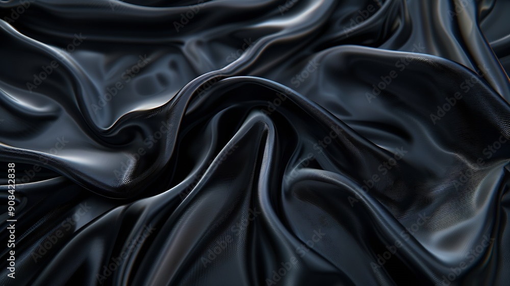 Fototapeta premium Black gray satin dark fabric texture luxurious shiny that is abstract silk cloth panorama background with patterns soft waves blur beautiful : Generative AI