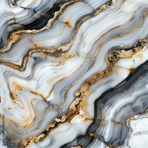Abstract Marble Swirls with Golden Accents