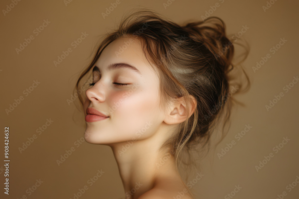 A close up of a girl's face with her eyes closed A close up of a girl's face with her eyes closed