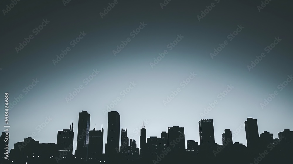 A city skyline silhouette against a gray sky. A city skyline silhouette against a gray sky.