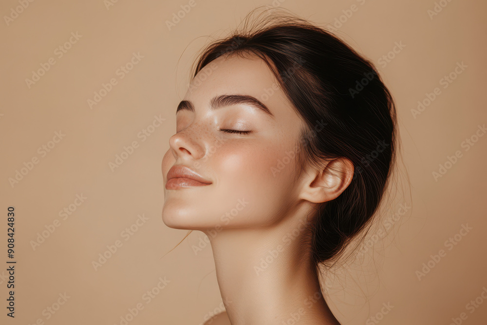 A close up of a girl's face with her eyes closed A close up of a girl's face with her eyes closed