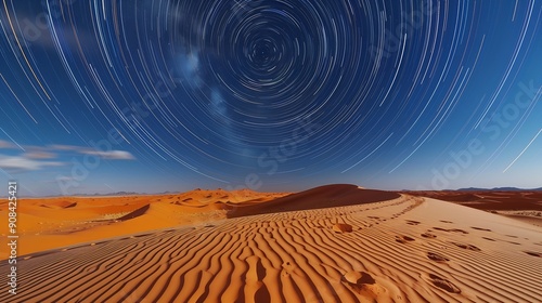 Star trail over the sand dunes of rub al khali desert oman middle east : Generative AI photo