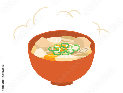 豚汁をイメージしたイラスト　湯気付きバージョン
