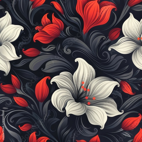 Floral Pattern with White and Red Flowers