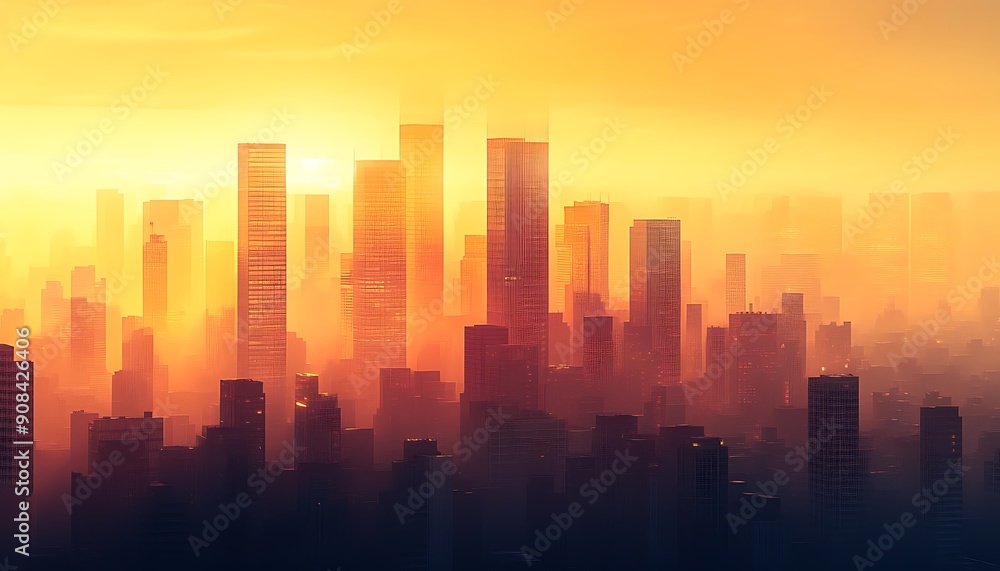 Modern City Skyline at Dawn, Tall Buildings in First Light, Symbolizing a Successful Journey Modern City Skyline at Dawn, Tall Buildings in First Light, Symbolizing a Successful Journey