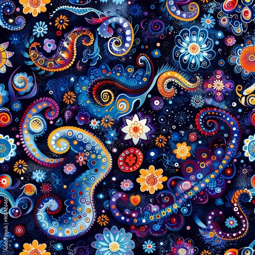 Psychedelic Floral Pattern in Vivid Colors