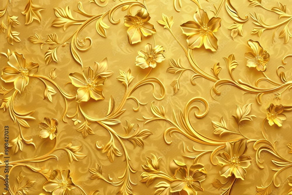 a luxurious gold background with intricate floral patterns, creating a rich and opulent feel. Ideal for use in high-end designs, it exudes elegance and sophistication. a luxurious gold background with intricate floral patterns, creating a rich and opulent feel. Ideal for use in high-end designs, it exudes elegance and sophistication.