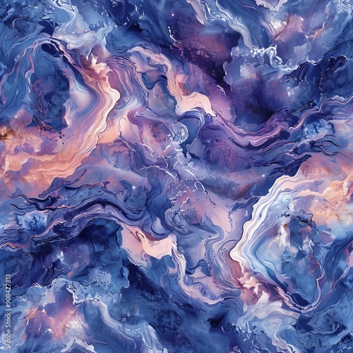 Abstract Swirling Galaxy In Blue and Pink