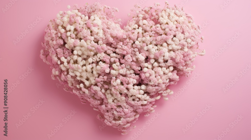 Fototapeta premium Heart-shaped baby's breath on pink background.