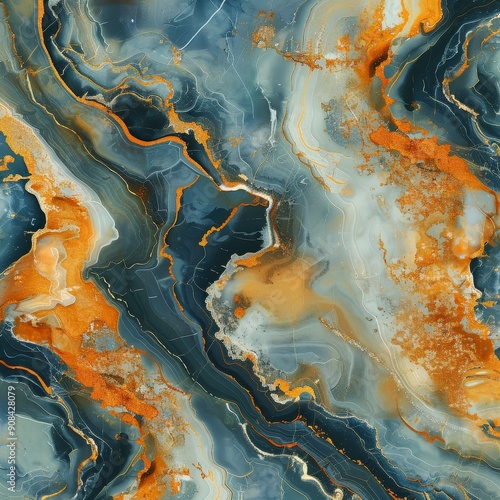 Abstract Swirls of Blue, Orange and Gold