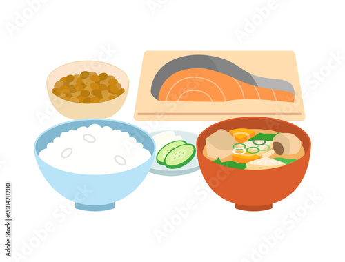 日本の朝食をイメージしたイラスト