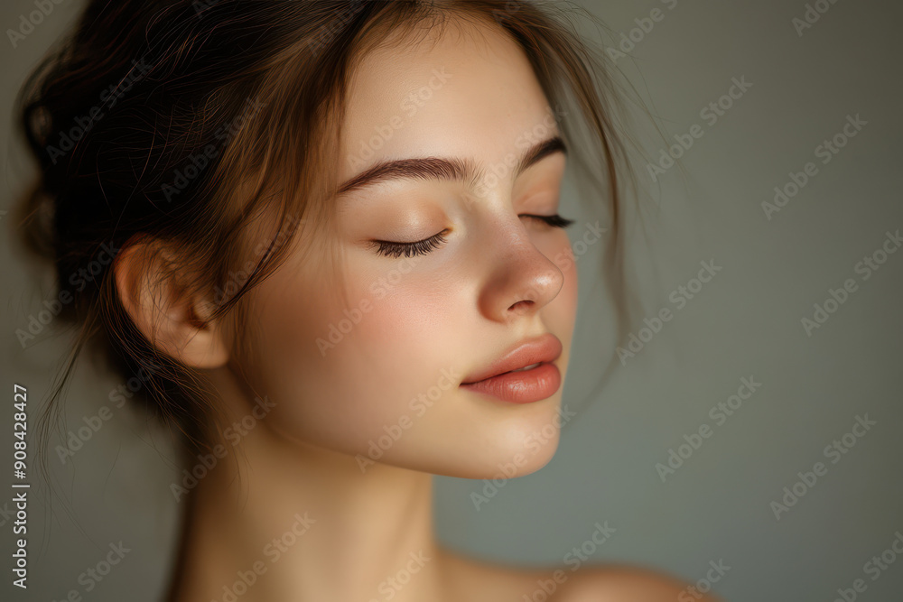 A close up of a girl's face with her eyes closed A close up of a girl's face with her eyes closed