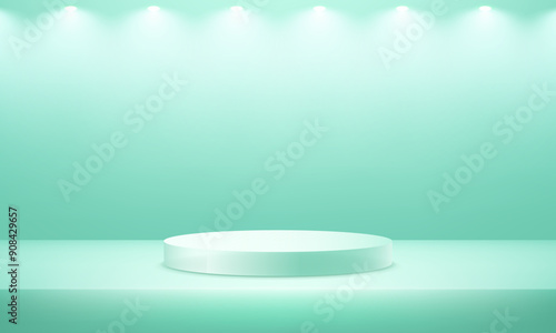Green background vector 3d with podium. Empty blue and green studio room background. Space for selling products on the website. Minimal wall scene for products stage showcase. Vector illustration.
