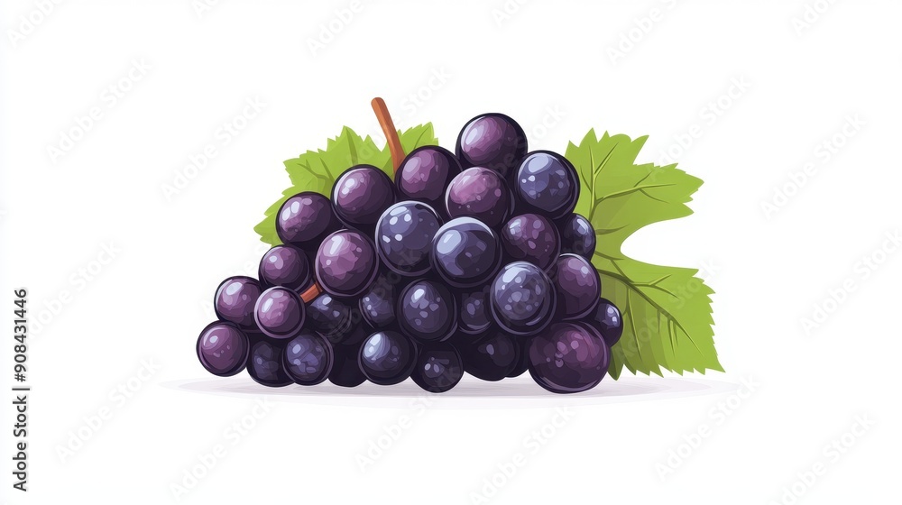 Fototapeta premium A ripe grape clipart, fruit element, flat design, modern style, isolated on white background