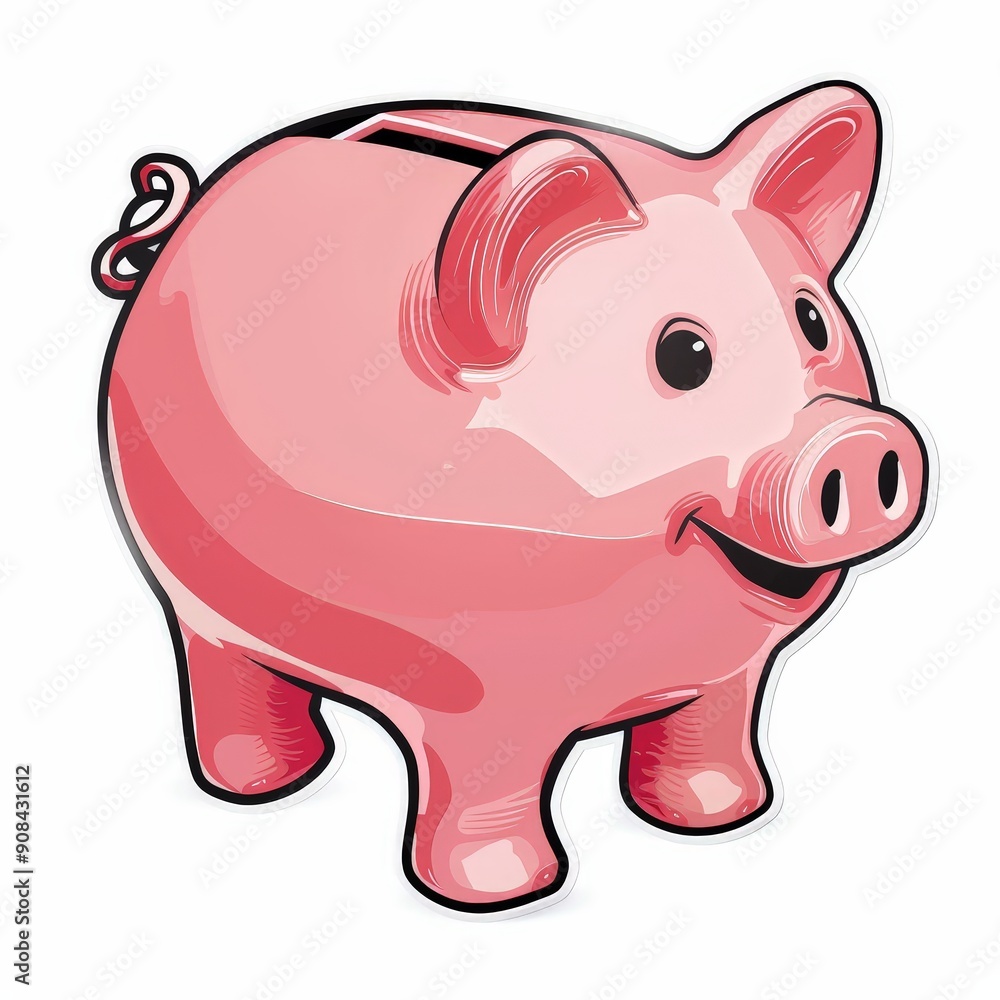 Adorable Pink Piggy Bank Sticker Design Element Adorable Pink Piggy Bank Sticker Design Element