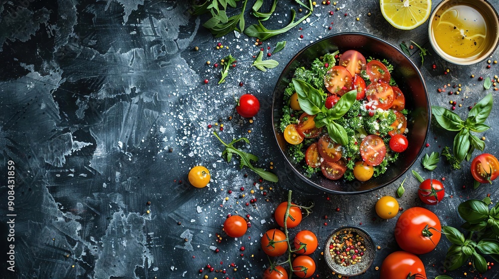 Fresh Tomato Salad with Herbs and Spices - Photo Fresh Tomato Salad with Herbs and Spices - Photo