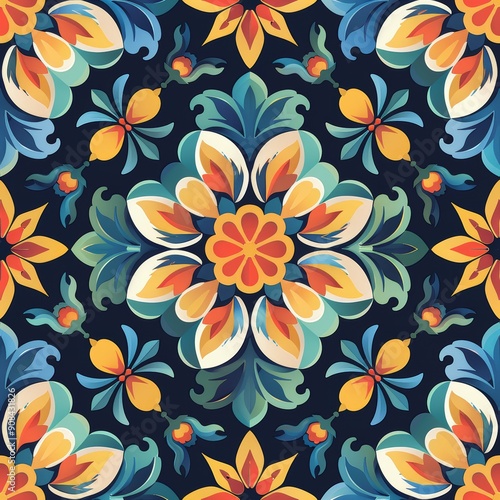 Ornamental Floral Pattern in Vibrant Colors