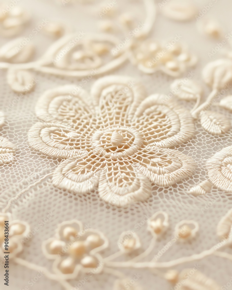 Obraz premium Intricate lace fabric texture, delicate pattern, texture background, romantic textile