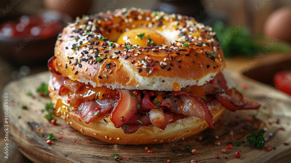 Delicious Egg and Bacon Bagel Sandwich Delicious Egg and Bacon Bagel Sandwich