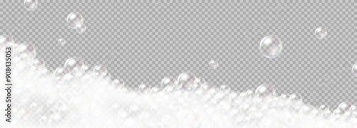Realistic vector illustration of soap foam bubble. Illustrating cleaning supplies and frothy bath experience rendered in 3d with transparency