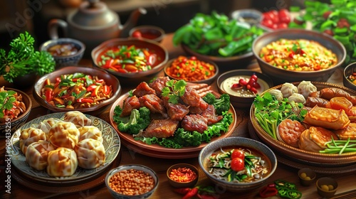 Delicious Asian Food Feast - Realistic Photo