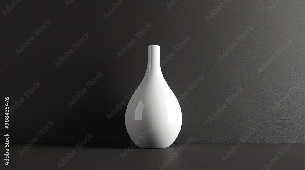 A white vase on a black surface against a dark gray background. A white vase on a black surface against a dark gray background.