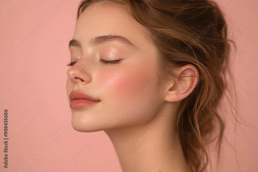 A close up of a girl's face with her eyes closed A close up of a girl's face with her eyes closed