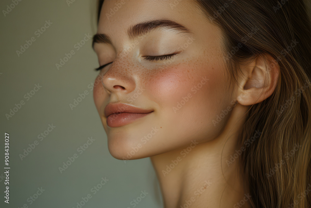 A close up of a girl's face with her eyes closed A close up of a girl's face with her eyes closed