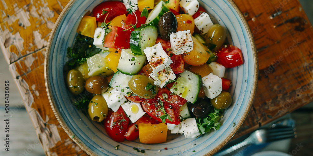 Mediterraner Salat. Griechischer Bauernsalat mit Schafskäse Oliven ...