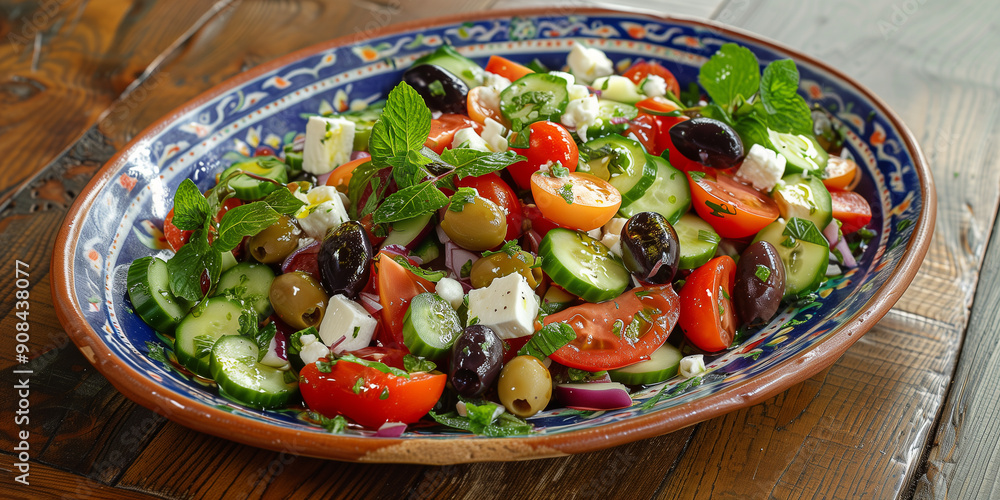 Mediterraner Salat. Griechischer Bauernsalat mit Schafskäse Oliven ... Mediterraner Salat. Griechischer Bauernsalat mit Schafskäse Oliven ...