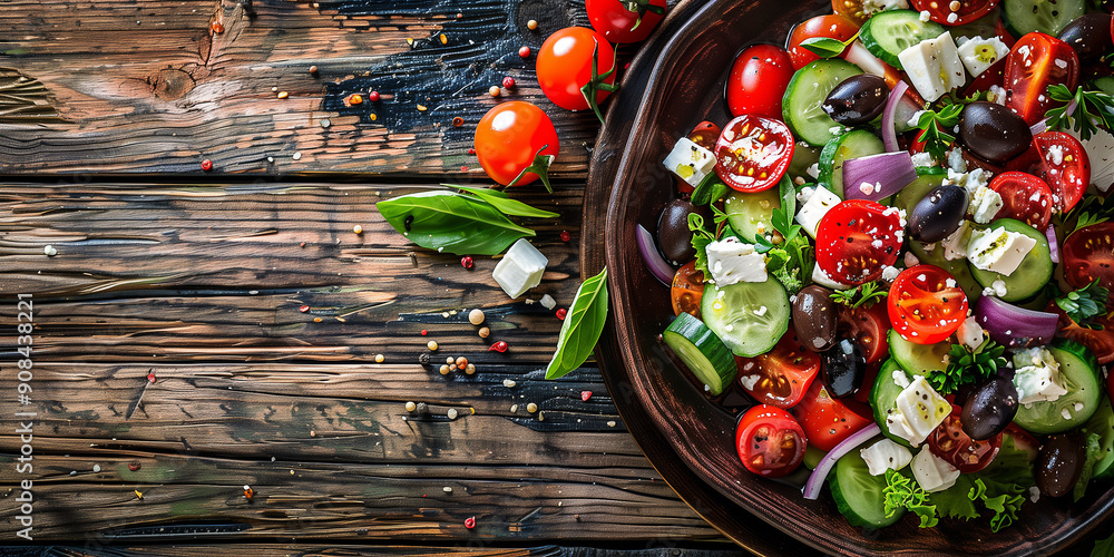 Mediterraner Salat. Griechischer Bauernsalat mit Schafskäse Oliven ...
