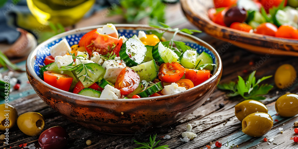 Mediterraner Salat. Griechischer Bauernsalat mit Schafskäse Oliven ... Mediterraner Salat. Griechischer Bauernsalat mit Schafskäse Oliven ...