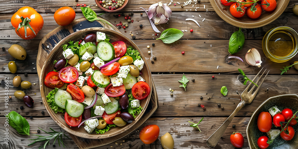 Mediterraner Salat. Griechischer Bauernsalat mit Schafskäse Oliven ...
