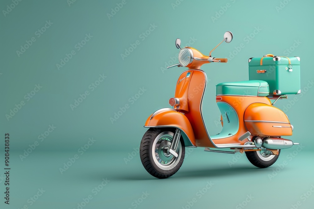 3d model of an orange and teal retro scooter with luggage on the back 3d model of an orange and teal retro scooter with luggage on the back