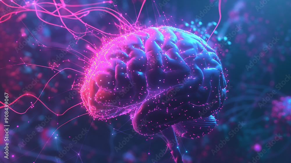 Fototapeta premium A brain with pink and blue colors and a lot of lines