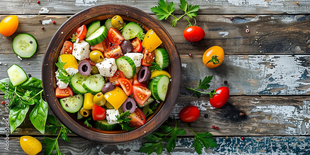 Mediterraner Salat. Griechischer Bauernsalat mit Schafskäse Oliven ...