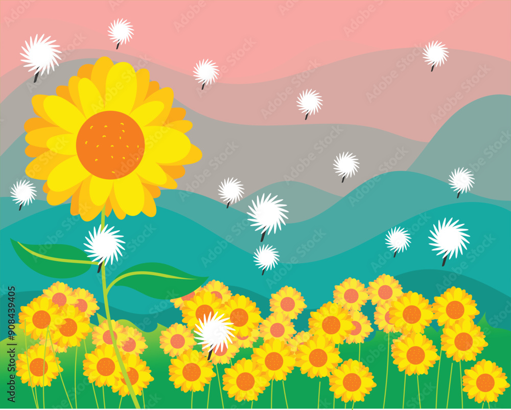 sunflower garden with dusk landscape background sunflower garden with dusk landscape background