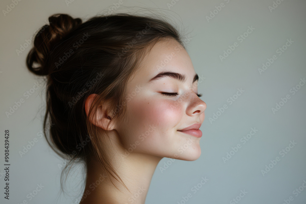 A close up of a girl's face with her eyes closed A close up of a girl's face with her eyes closed