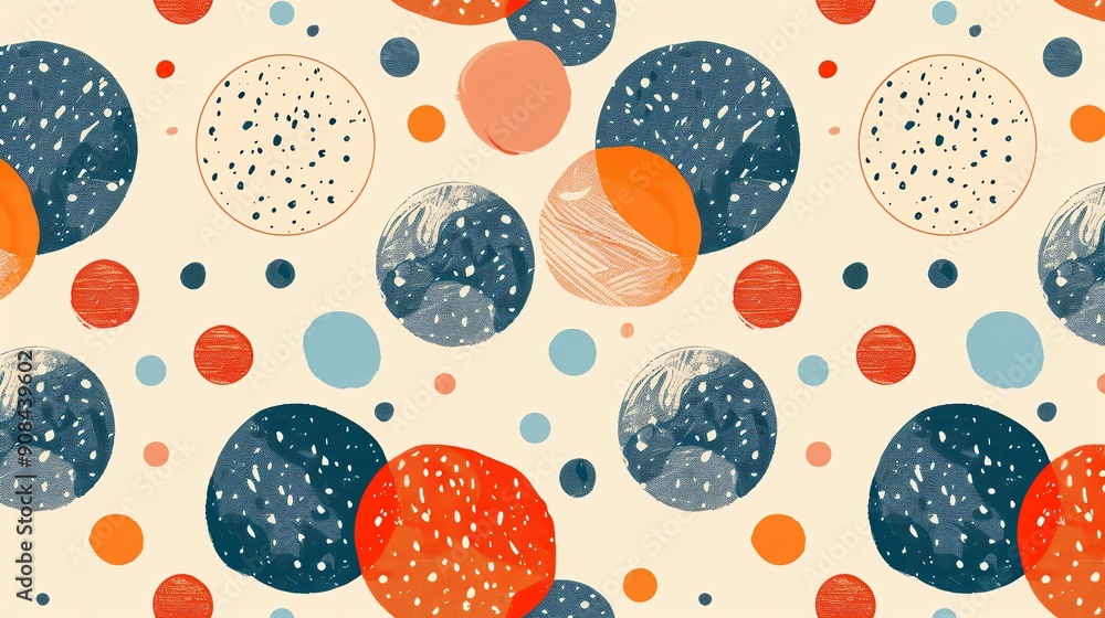 A repeating pattern of colorful circles and dots on a cream background. A repeating pattern of colorful circles and dots on a cream background.