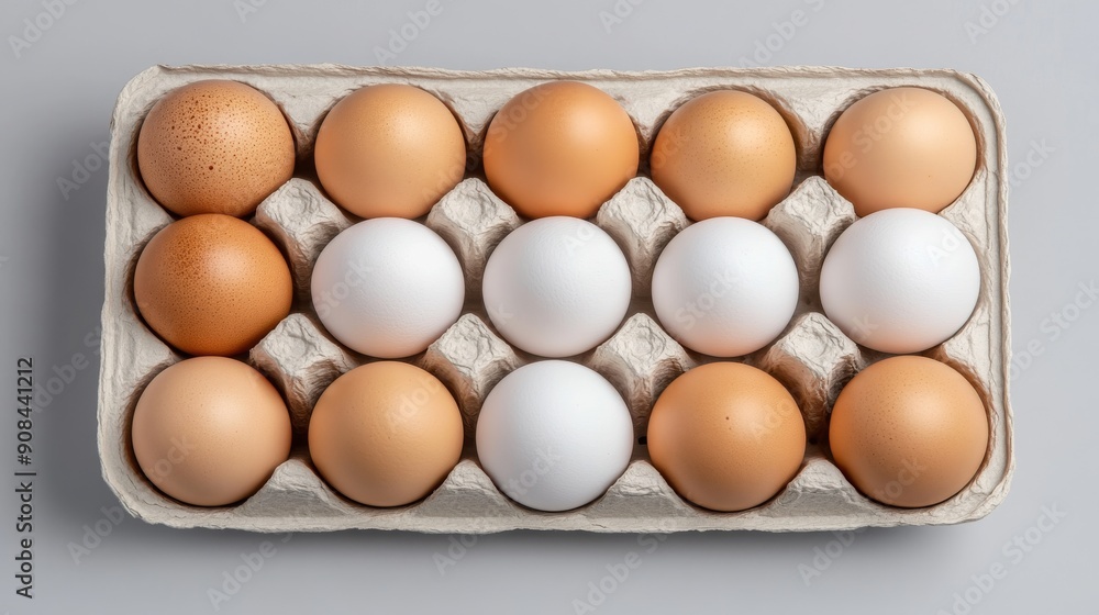 Brown and white fresh egg carton. The eggs are neatly arranged, emphasizing the freshness and quality of the eggs. This image captures the simplicity and nutritional value of fresh farm produce. Brown and white fresh egg carton. The eggs are neatly arranged, emphasizing the freshness and quality of the eggs. This image captures the simplicity and nutritional value of fresh farm produce.