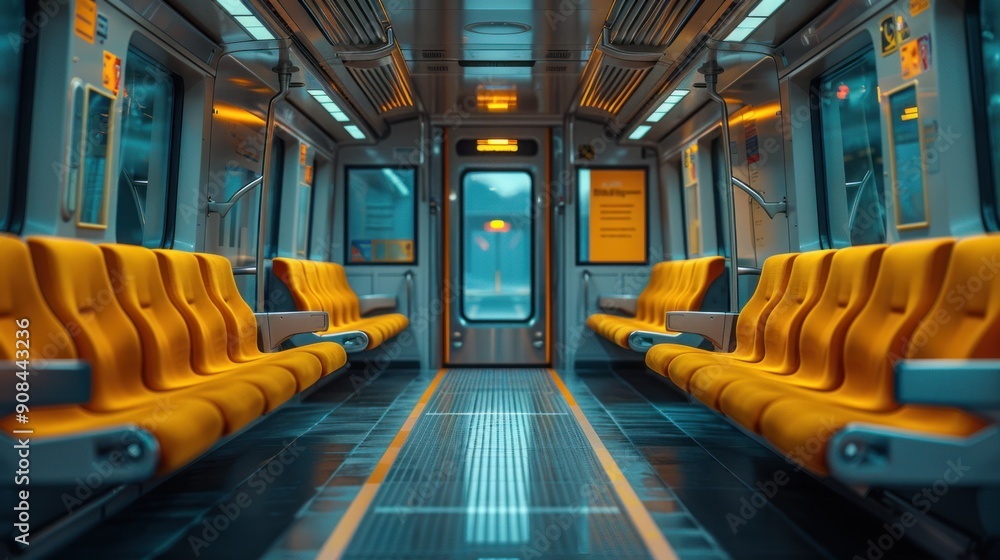 Empty Subway Car with Yellow Seats Empty Subway Car with Yellow Seats
