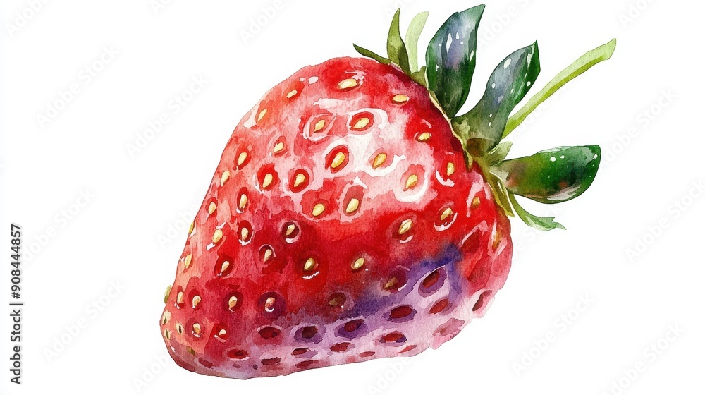 A fresh strawberry clipart, fruit element, watercolor illustration, bright colors, isolated on white background A fresh strawberry clipart, fruit element, watercolor illustration, bright colors, isolated on white background