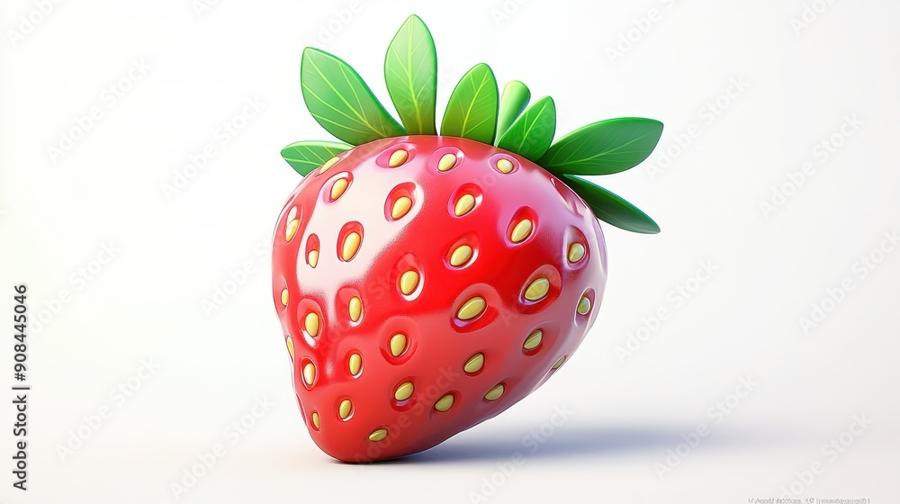Fototapeta premium A juicy strawberry clipart, fruit element, 3D illustration, realistic, isolated on white background