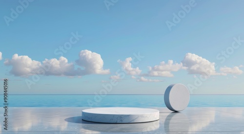 Wallpaper Mural 3d rendering of empty white marble podium for product presentation Torontodigital.ca